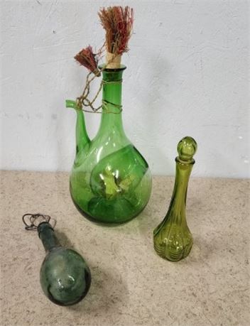 Collectible Green Glass Trio