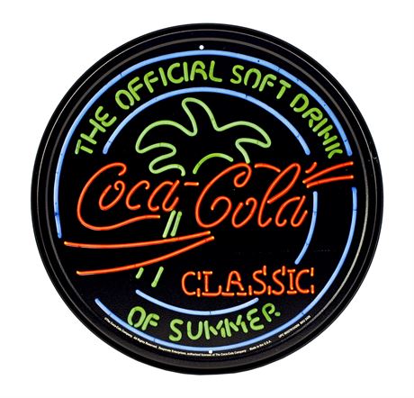 Vintage Style Round Coca Cola Neon Lights Metal Wall Sign - Coke