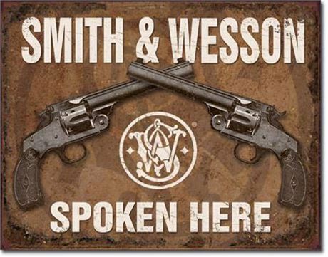 Vintage Style S&W Spoken Here Metal Sign