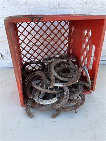 Old Milk Crate with Used Horseshoes