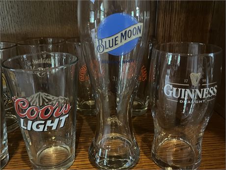 One Dozen Beer Glasses with Logos