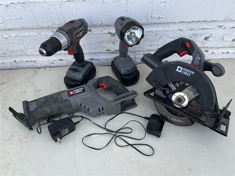 Collection of Porter Cable Battery Powered Tools with Charger & 2 Batteries
