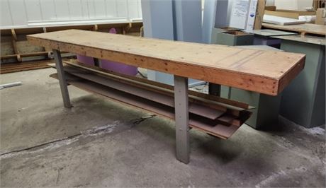 Long Work Shop Table with Masonite Shelving...116x24x32