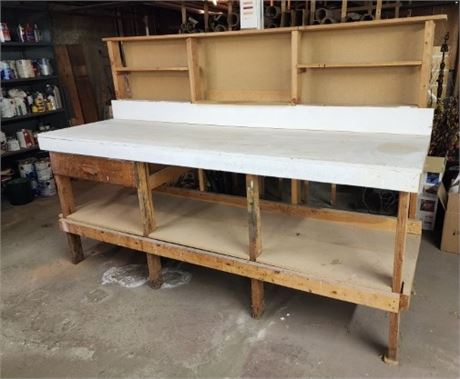 Large Work Shop Table with Shelving & Storage Drawer...8'x35"x66"