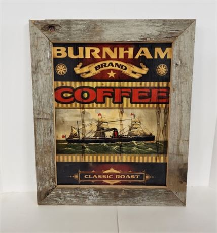 Local Artist's Coffee Label Barnwood Reproduction Sign...16x19
