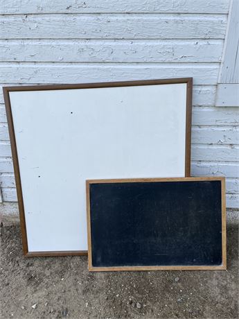 Very Old Two Sided Chalkboard and Large White Bulletin Board