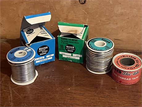 Two Rolls Kester Solder & Old Metal Container Pipe Thread Tape