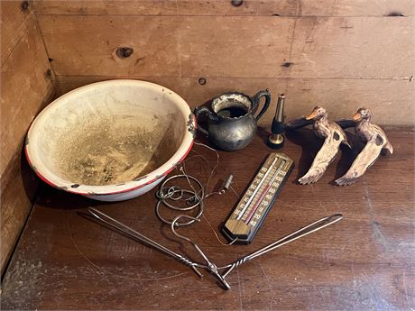 Vintage Enamelware Basin Filled with Old Trinkets