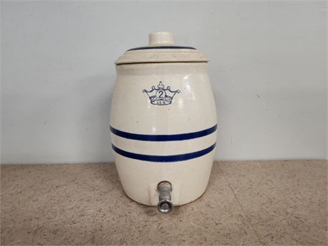 Vintage Robinson Ransbottom Blue Crown Stoneware 2gal Water Cooler