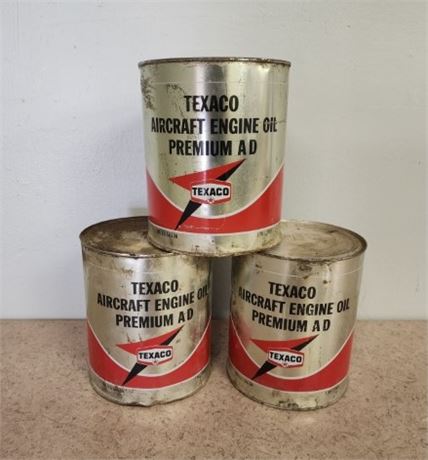 Genuine Texaco Aircraft Oil Cans...Full!