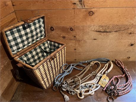 Wicker Picnic Basket Filled with Halters