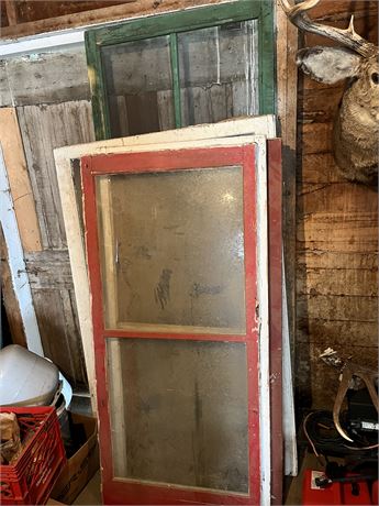 Lot of Old Wood Windows - Screens - Wood Screen Door