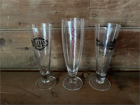 Three Fluted Tall Stemmed Beer Glasses