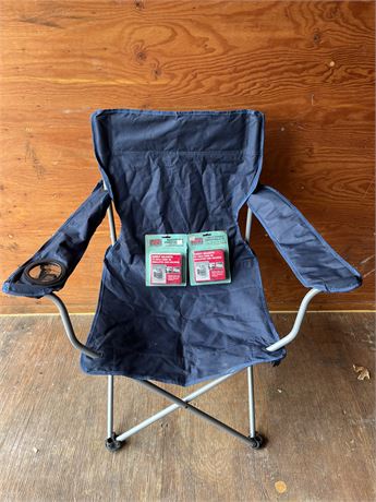 Portable Folding Chair and Couple of Old In Package Adjustable Drink Holders
