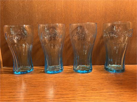 Four Cobalt Blue Coca Cola Glasses