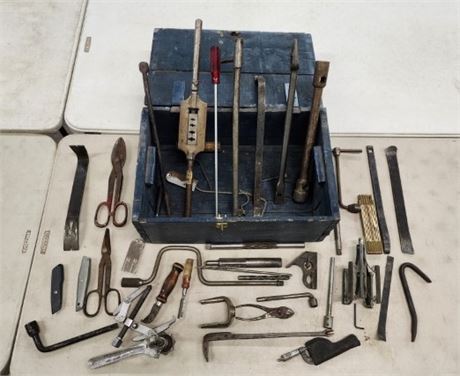 Vintage Tools with Large Wood Tool Box...21x14x8