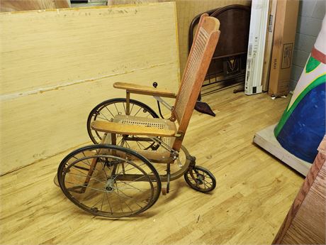 Antique / Vintage, 3 Wheel, 360° in space turn radius, Wicker, Wheelchair