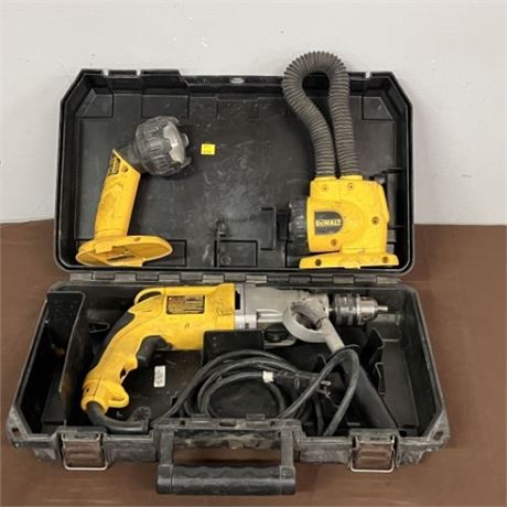 Plug-In Dewalt Hammer Drill w/ Case & Cordless Lights (no Batteries)