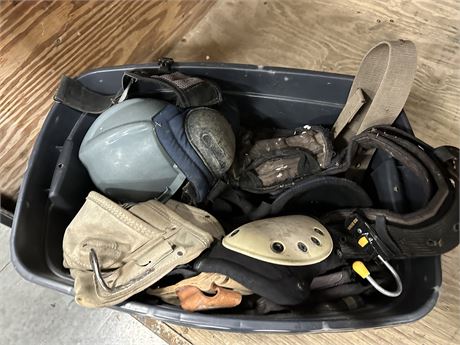 Tote Full of Tool Belts, Knee Pad, Hard Hat