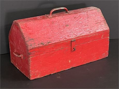Vintage Red Wood  Tool Box - 21x10x12