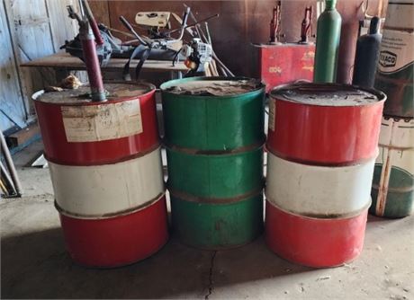 3 Large Partially Full Oil Barrel/Drums