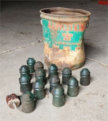 Antique Glass Insulators & Bucket