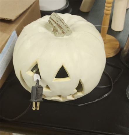 White Electrically Illuminated Halloween Pumpkin