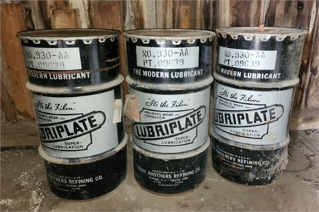 3- Lubriplate Lubricant Drums - Some Full, some partial