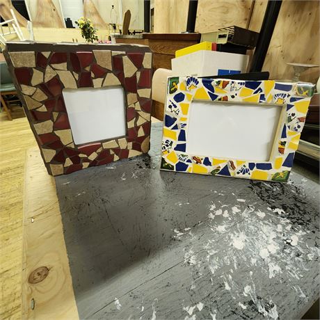 2 Qty Small Handcrafted Mosaic Picture Frames Set #1es