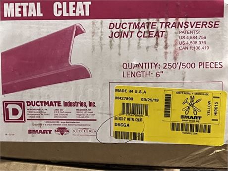 New in Box - Ductmate Transverse Joint Cleat 6" - 250'/500pcs