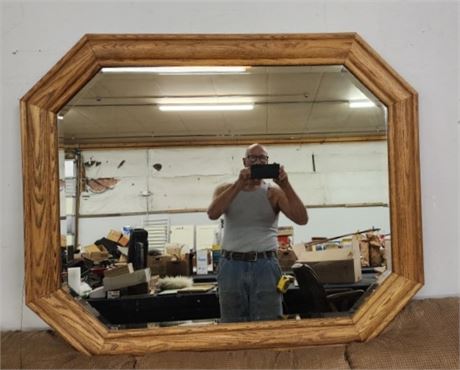 Nice Oak Frame Beveled Wall Mirror - 45x36