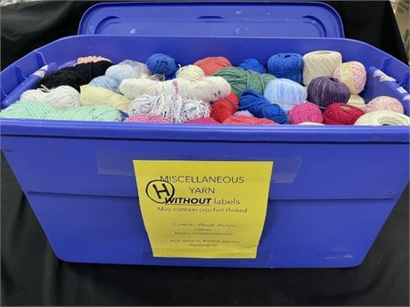 H) Assorted Yarn & Crochet Thread + Storage Tote