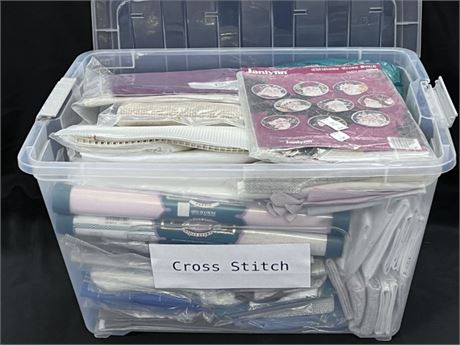 Cross Stich Material and Panels + Storage Tote