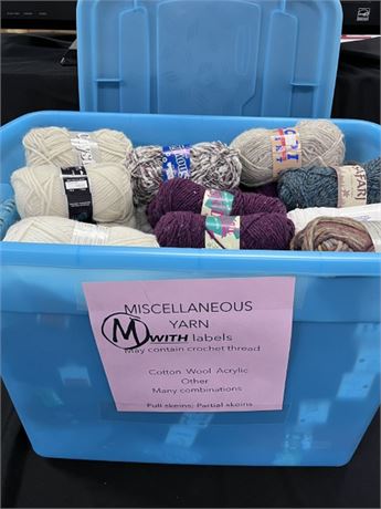 M) Assorted Yarn w/ Labels + Storage Container