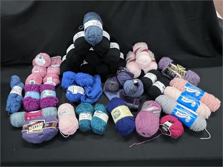 R) Assorted Yarn w/ Labels + Storage Container