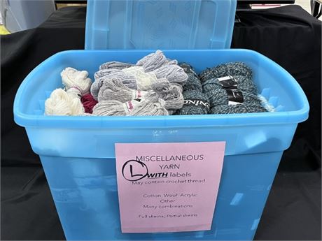 L) Assorted Yarn w/ Labels + Storage Container
