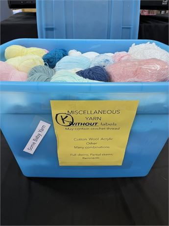 K) Assorted Yarn w/out Labels + Storage Container