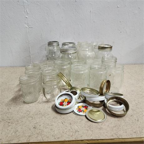 26 Assorted Canning Jars & Extras
