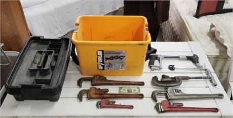 Assorted Pipe Wrenches/Cutter/Saw/Tool Boix