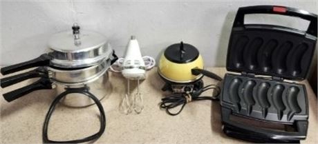 Pressure Cooker, Kitchen Aid Mixer, Johnsonville Roaster, Fondue Pot
