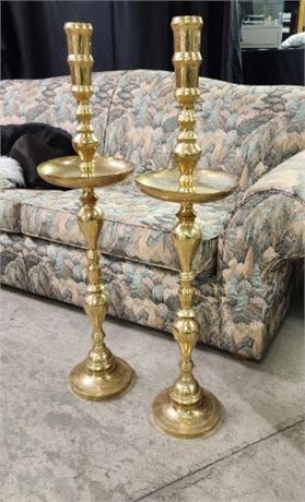 Collectible Etched Antique Brass Candle Stands...41" Tall