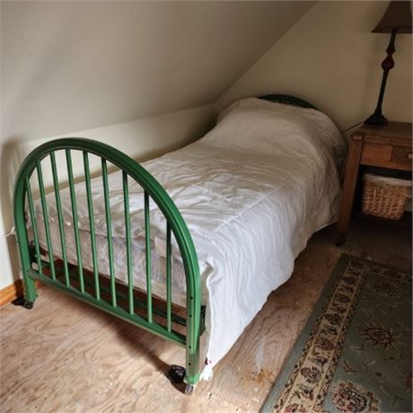 Metal Twin Bed Frame w/ Mattress, Pad, & Down Alternative Comforter - Attic