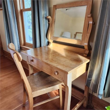 Antique Vanity/Desk w/ Mirror & Chair - 32x21x55 - 2nd Floor Room 7