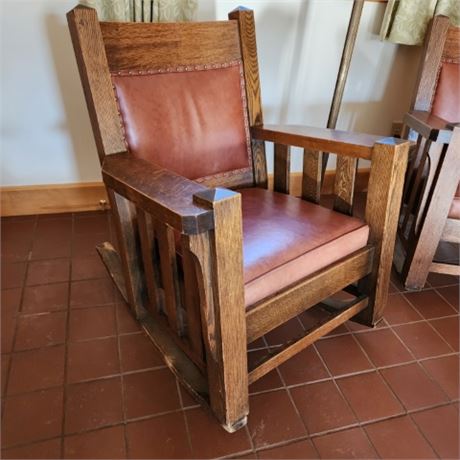 Antique Oak Upholstered Chair - Basement