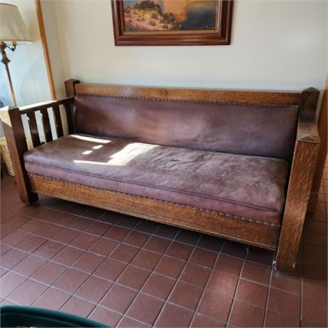 Antique Oak Upholstered Sofa Hida-a-Bed - Downstairs
