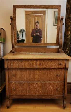 Antique Oak Dresser w/ Mirror - 42x21x69 - Main Floor Room 4