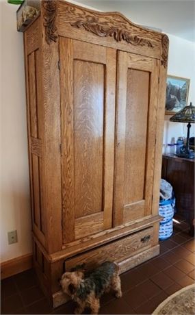 Antique Oak Armoire - 45x18x83 - Downstairs