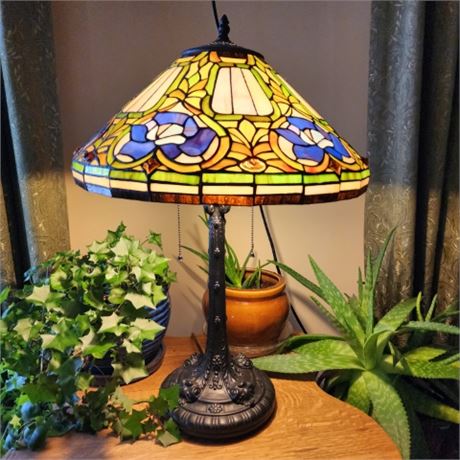 25" Meyda Tiffany Lighting Tiffany floral Mahogany Bronze Table Lamp- Front Room