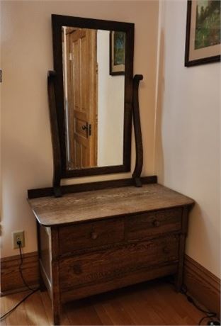 Antique Oak Dresser w/ Mirror - 38x21x70 - Main Floor Room 4