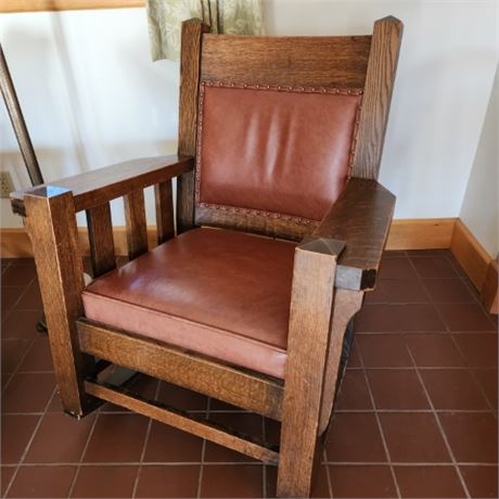 Antique Oak Upholstered Chair  #2 - Basement